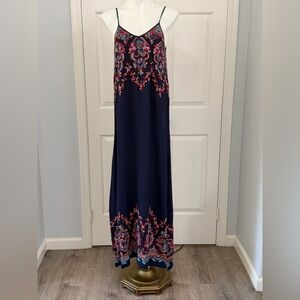 Karen by Karen Kane Size L Navy Embroidered Slip Maxi Dress - Women's